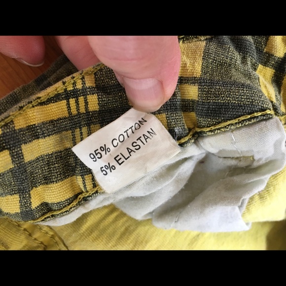 Yellow & Black Plaid Trousers/Jeans, Vintage, sz L - Picture 3 of 7
